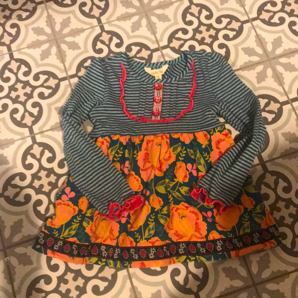 Matilda Jane green‎ stripe ruffles peach flowers 4